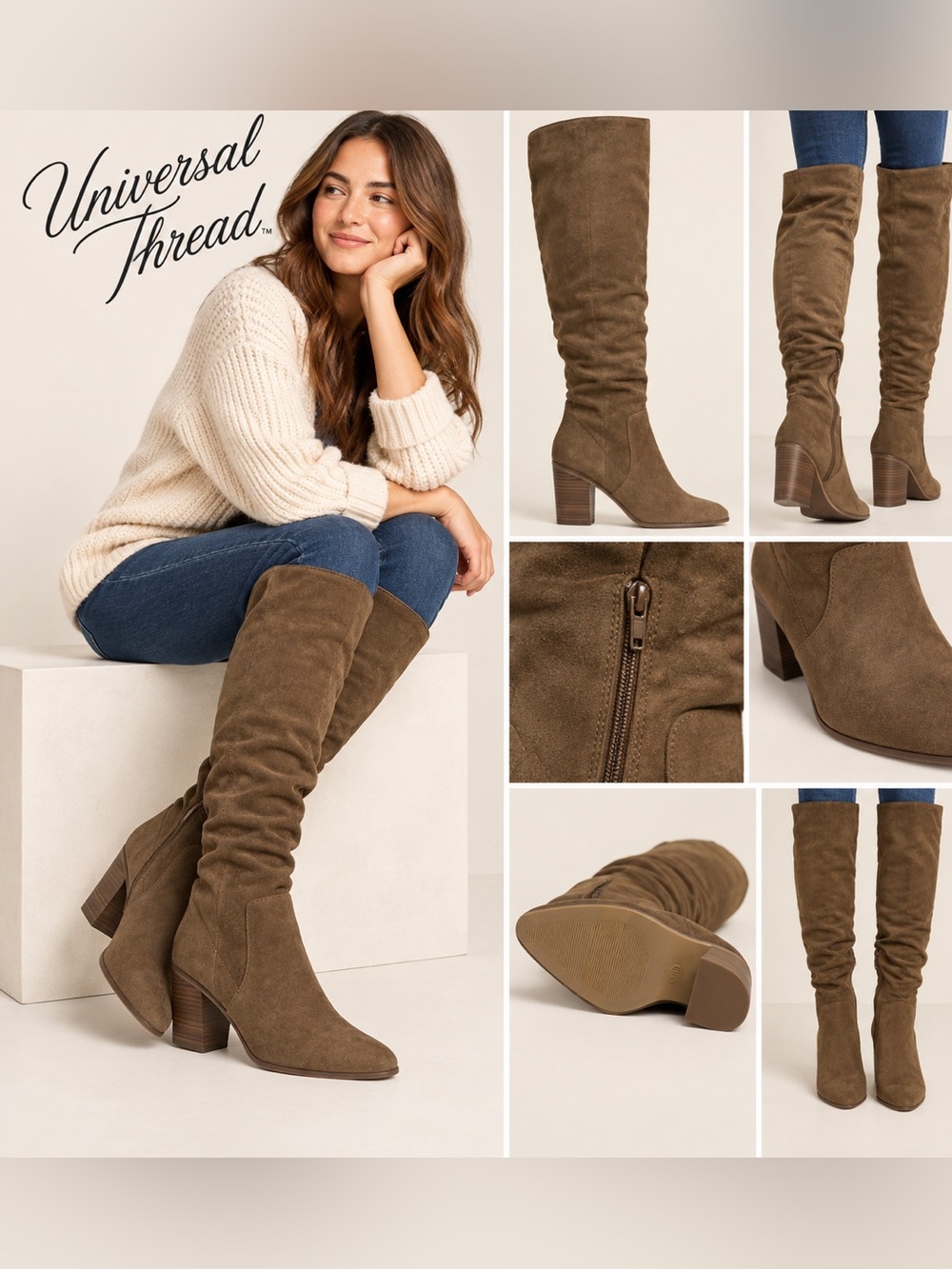Universal Thread Brown Wide Calf Knee High Boots Size 8 WC NWT